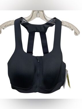 All In Motion Sports Bra Black High Support Zip Front Womens Size 34B NWT
